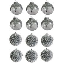 Set di 12 Palline Trasparenti e Argento Glitterate H8 cm Decorazione per Albero di natale