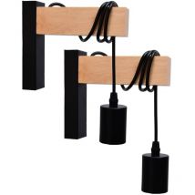 Set di 2 applique da parete Potence norfolk Black e Wood E27 Interior