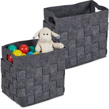 Set di 2 Cestini Portaoggetti, Box Pieghevole per Scaffale, Scatole Giocattoli, 30x30x24 cm, in Feltro, Grigio - Relaxdays