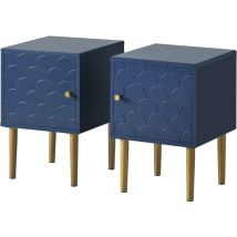 Set Di 2 Comodini Con Gambe In Metallo, Comodini 50 X 35 X 35 Cm Tavolino Da Divano Con Motivo A Squame Di Pesce Per Camera Da Letto E Soggiorno, Blu