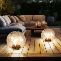 Set di 2 lampade a led a spina solare da esterno con luci a sfera da giardino in vetro chiaro