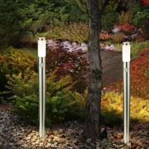 Set di 2 lampade da terra per esterni, rilevatori di movimento, prese 2x, illuminazione da giardino, vialetto, cortile, pilastri, luci per stativi
