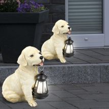 Luce solare, lampada solare, luce esterna, lampada da giardino, cane, batteria resistente alle intemperie IP44, figura del cane, bianco beige, 1x led