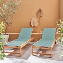 Set di 2 lettini in legno di acacia, multiposizione, con rotelle