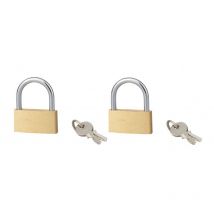 Set di 2 lucchetti basic con chiave, base 40 mm, ansa in acciaio, chiave uguale, 2 chiavi/cad. Serruprix