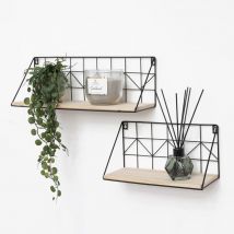 Vivol - Set di 2 scaffali da parete in metallo nero con ripiano in legno - 30 e 45 cm