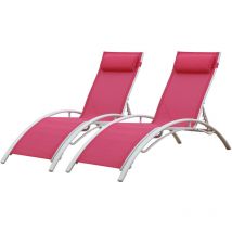 Set di 2 sedie a sdraio galapagos in textilene rosa - alluminio bianco