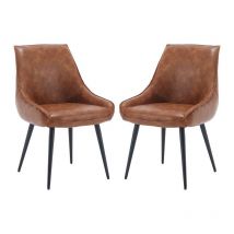 Wahson Office Chairs - Set di 2 Sedie da Pranzo Moderne Sedie da Cucina in Ecopelle Sedia Sala da Pranzo con Gambe in Metallo per Soggiorno, Marrone