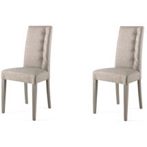Sedia ecopelle nuvolato con 4 bottoni laterali gambe in legno SIDE Grigio Set da 2