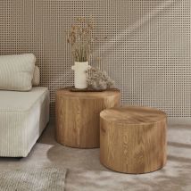 Set di 2 tavolini rotondi con effetto rovere
