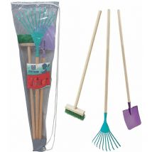Mermier - Set di 3 attrezzi da giardino per bambini + borsa per il trasporto Pala + scopa + rastrello