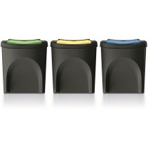 Set di 3 bidoni raccolta Keden sortibox 100% plastica, nero, 75L