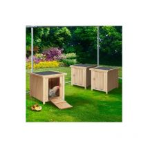 Set di 3 casette in legno per galline con base di appoggio
