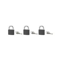 Set di 3 lucchetti basic grigi con chiave, base 50 mm, ansa in acciaio temprato, chiave uguale, 3 chiavi/cad. Serruprix