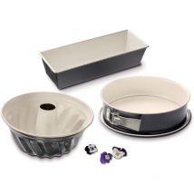 Dr. Oetker Set da 3pz stampi da forno, Stampo a cerniera Ø26, Stampo plumcake pane 30x13, Stampo ciambella Ø22, materiale acciaio rivestito in