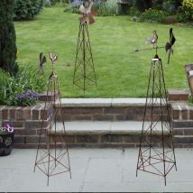 Set di 3 turbine eoliche in metallo per decorazione giardino – 35x25x100 cm, 37x29x115 cm, 41x33x156 cm – Harms