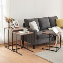 Set di 3 Tavolini Bassi da Divano 'Augustenborg' Tavolini Sovrapponibili a Forma di c - Nero/Effetto Noce [en.casa]