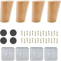 Ensemble De 4 Pieds De Meubles En Bois, Pieds De Canapé De Remplacement De 8 Cm Avec Accessoires (design Incliné)