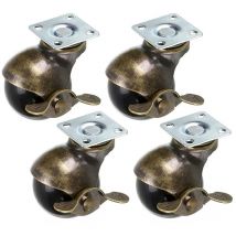 4 Pack Ruote per Mobili con Freno in Metallo 40mm Rotelle Bronzo Vintage per Culla Sedia con Viti