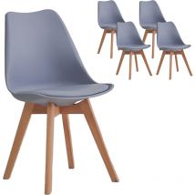 Set di 4 Sedia Gambe Legno Nordica Ecopelle Polipropilene Grigio