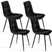 Tanant - Set di 4 sedie per sala da pranzo in velluto, sedie di design con schienale, sedie per sala da pranzo scandinave, struttura in metallo - Nero