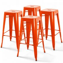 Oviala - Set di 4 sgabelli da bar in acciaio arancione brillante