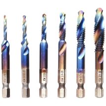 Set Di 6 Punte Per Maschiatura, Multifunzionale 1/4 Gambo Esagonale Metrico Filettatura Manuale Punta Conica Sbavatura Svasatura M3-m10 Per Legno 