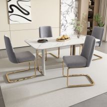 Wishdor - Set di 4 sedie da pranzo in velluto, schienale a diamante, gambe di supporto in metallo dorato, grigio