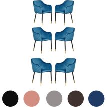 Set Di 6 Sedie Da Pranzo In Velluto Verona - Gambe In Metallo Con Terminali Dorati - Sedia Da Pranzo - Sedia Imbottita - Sedia Da Pranzo Moderna - Blu