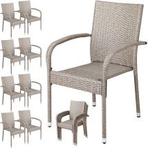 Set di 8 sedie da giardino Casaria in polyrattan, impilabili, regolabili in altezza e con portata di 160 kg, con braccioli, per il balcone e la