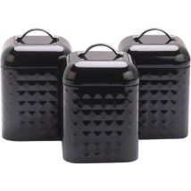 Set di 3 contenitori neri per caffè e tè – Acciaio al carbonio – Capacità 1,3 litri – Altezza 17,5 cm