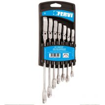 Serie 7 pz chiavi combinate con testa a cricchetto 8 - 19 mm Fervi 0690/07p