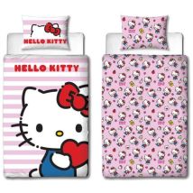 Biancheria Da Letto Reversibile - Hello Kitty - Microfibra - 1 Copripiumino 140 X 200 Cm + 1 Federa 63 X 63 Cm