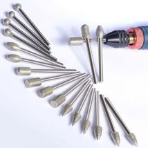 Set di frese per intaglio diamantate, 20 pezzi Kit di lucidatura Accessori per utensili rotanti Gambo da 1/8' per intaglio, incisione, molatura,
