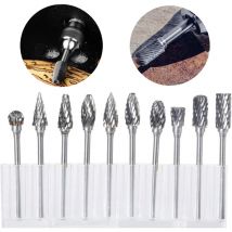 Set di frese rotanti in carburo di tungsteno da 10 pezzi con testa di macinazione per utensili rotanti Dremel, foratura e lucidatura dei metalli