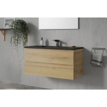 Set di mobili da bagno Alice 1000 con lavabo - colore selezionabileeffetto rovere naturale, Nero opaco