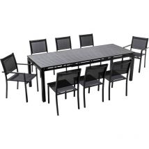 Oviala - Tavolo da giardino allungabile e 8 sedie in alluminio grigio