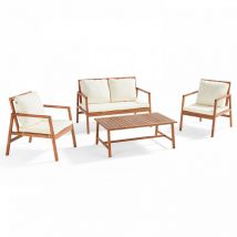 Oviala - Set da giardino in legno:1 divano, 2 poltrone e tavolino basso bianco