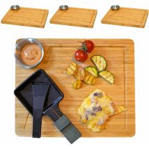 Dunedesign - Set Di Piatti Da Raclette Per 4 Persone - 30x25x2 Pannello Da Raclette In Legno