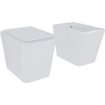Arreditaly - Set Di Sanitari Filomuro Coppia Vaso wc e Bidet Design Moderno Quadrato In Ceramica Con Copriwater Chiusura Soft Close Rallentata Con