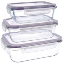 Frost Set di 3 contenitori ermetici per alimenti con coperchio, rettangolari, con valvola per microonde, senza bpa, in vetro - Quid