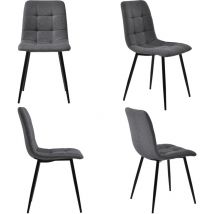 Set di sedie da pranzo (4pz) con schienale, struttura in metallo - grigio scuro, lino