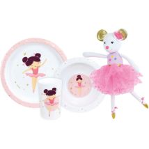 Set Di Stoviglie - Fun House - Danseuse Ballerina - Piatto Fondo Ø16 Cm, Piatto Piano Ø22 Cm, Bicchiere 220 Ml E Peluche Musicale 40 Cm