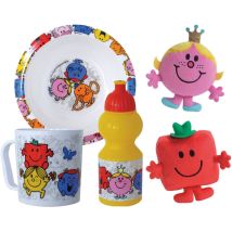 Set Di Stoviglie - Fun House - Mr. Men & Little Miss - Piatto Fondo Ø16 Cm, Borraccia 350 Ml, Mug 350 Ml E 2 Peluche 12 Cm