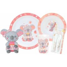 Set Di Stoviglie - Fun House - Koala - Bicchiere 220 Ml, Piatto Fondo Ø 16 Cm, Piatto Piano Ø 22 Cm, Posate E Peluche 22 Cm
