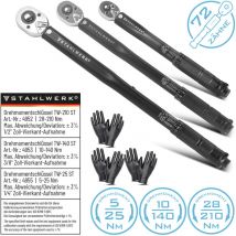 Set di tre chiavi dinamometriche da 1/4', 3/8' e 1/2' fino a 210 nm - Stahlwerk
