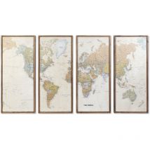 Dkd Home Decor - D,house Set de 4 pictures Vintage World Map Loft 200 x 3,5 x 120 cm