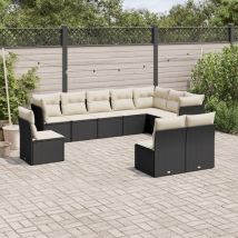 Torana - Set Divani da Giardino 10pz con Cuscini in Polyrattan Nero