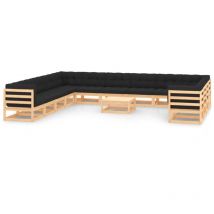 VidaXL Set Salotto Giardino 14pz Cuscini Antracite Legno Massello Pino