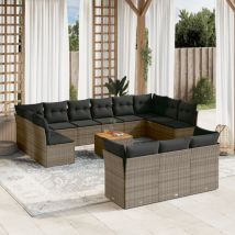 Torana - Set Divani da Giardino 14pz con Cuscini in Polyrattan Grigio